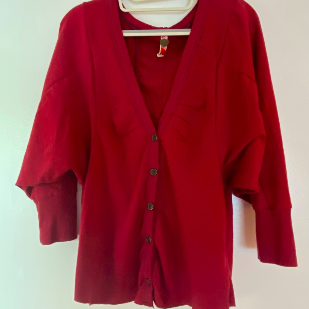 |SOLD| FREE PEOPLE BURGUNDY RED DOLMAN RUFFLE BACK CARDIGAN SWEATER